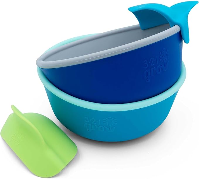 Silicone Easy Scoop & Hold Bowl Set – Adaptive Baby & Toddler Feeding Bowls with Clip-On Rim and Handle – Helps Build Independence & Coordination – 2 Pack – Dishwasher Safe (Midnight)