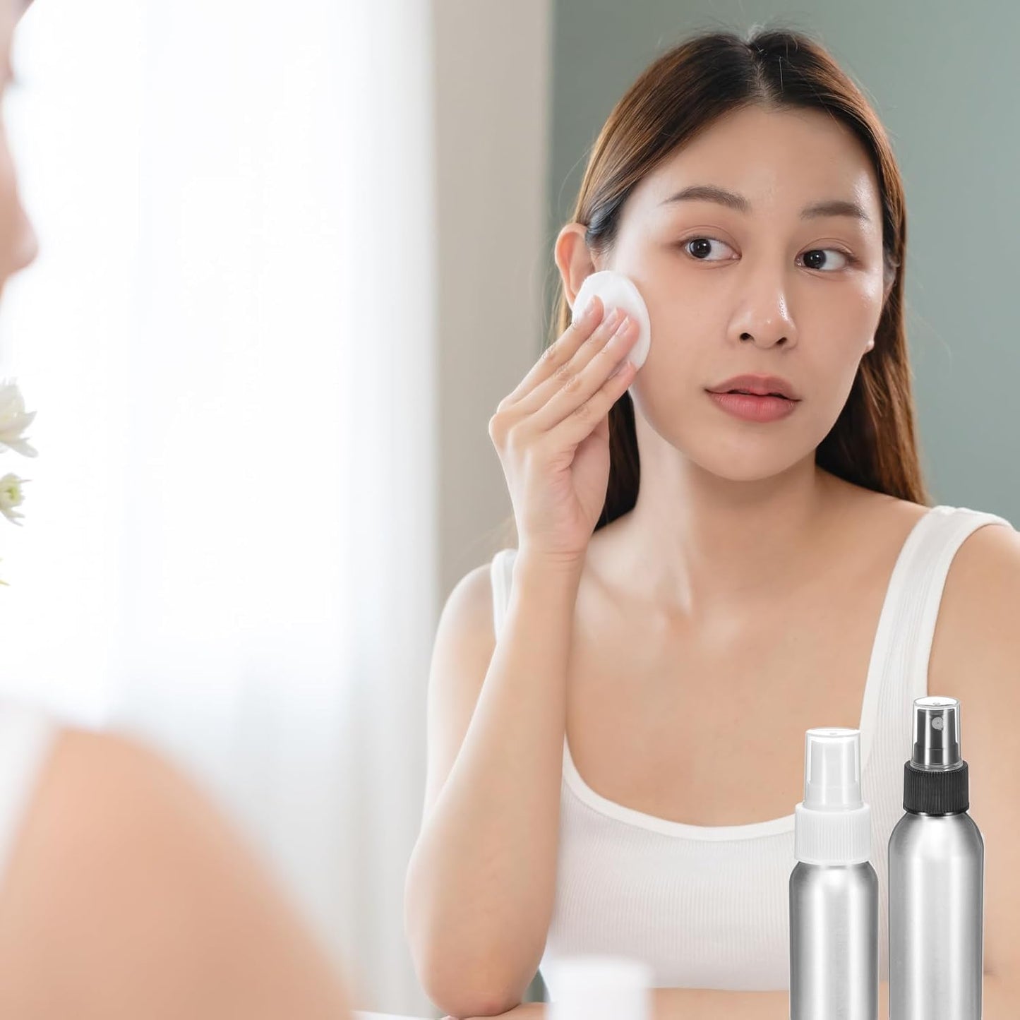 HARFINGTON 3pcs Aluminum Fine Mist Spray Bottles 100ml/3.4oz Metal Small Liquid Alcohol Refillable Travel Container with Black Plastic Nozzle Cap for Perfume Skincare Cosmetic Storage Bottle