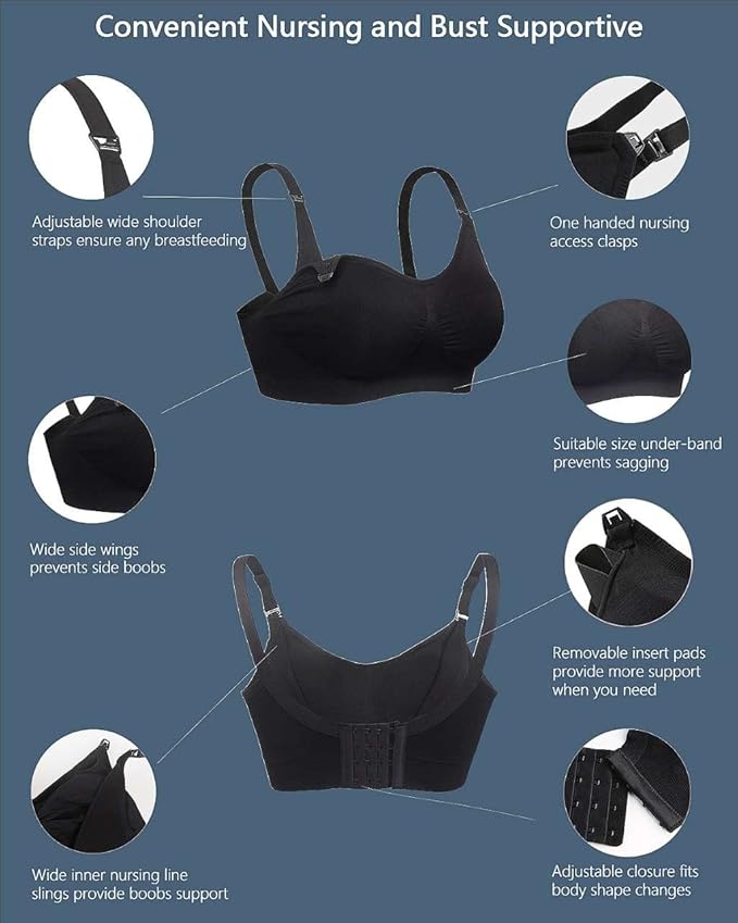 iloveSIA Nursing Bras for Mom Breastfeeding, Seamless Supportive Sleep Bra for Maternity Postpartum S-2XL 3Pack