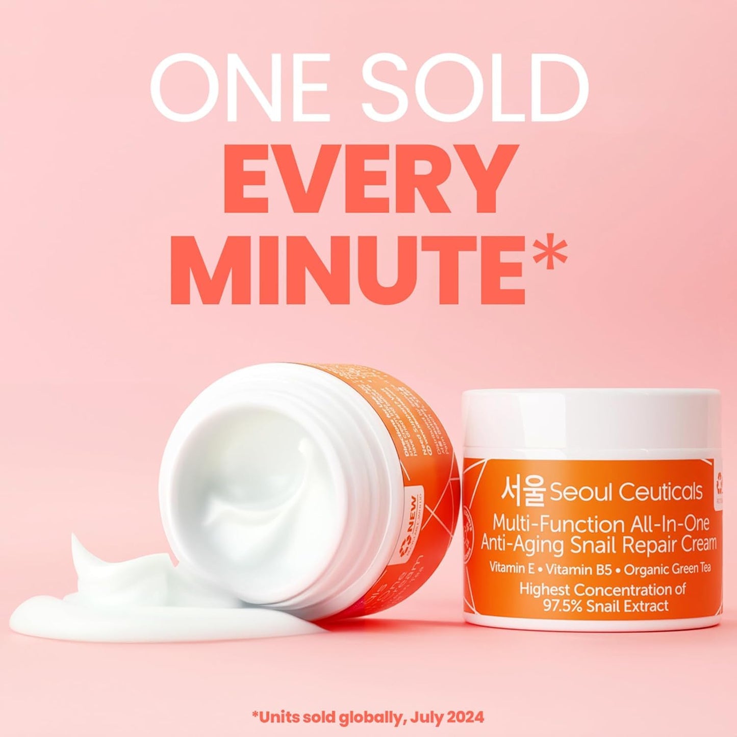 SeoulCeuticals Large 4oz 97.5% Snail Mucin Moisturizer Cream Korean Skin Care - K Beauty Skincare Day & Night Snail Repair Cream Filtrate Cruelty Free