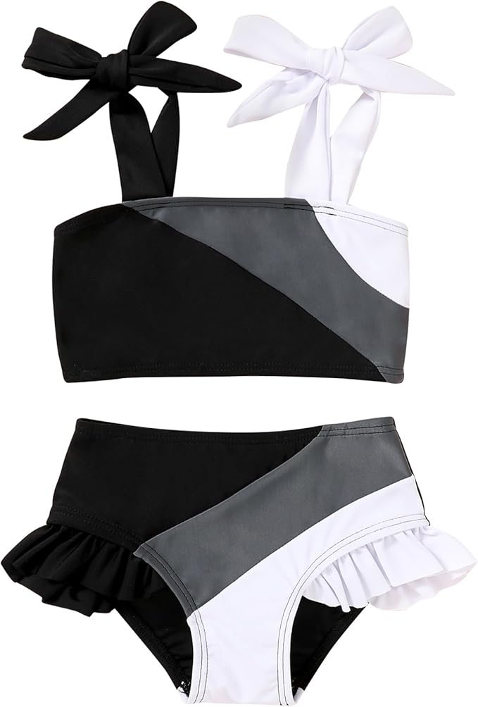 YOUNGER TREE Toddler Girls Two Pieces Swimsuit Color Block Stripe Swimwear Summer Beach Bathing Suit 18M-5T