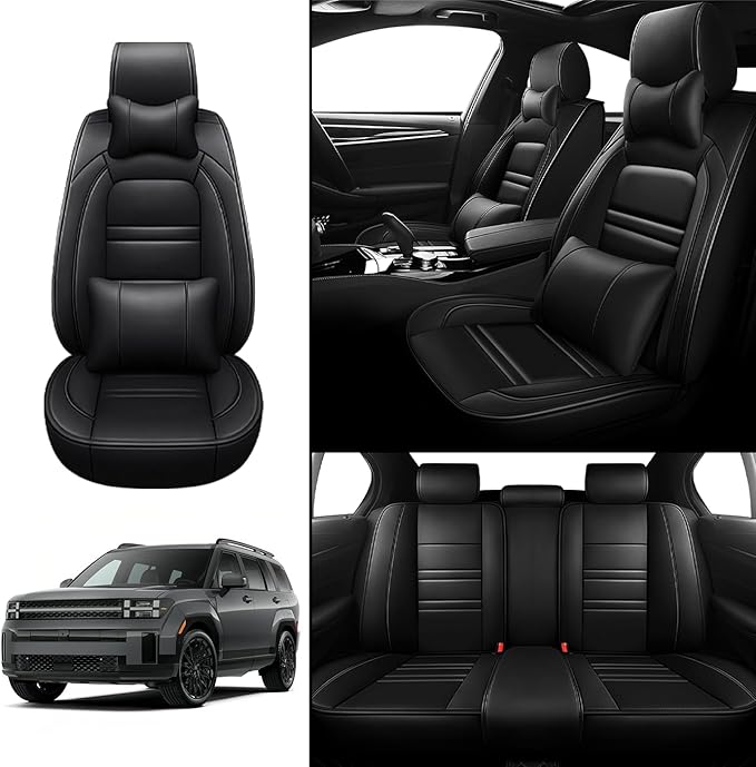 Car Seat Covers for Hyundai Car Santa fe 2001-2025 | 5-Seats Seat Covers, Waterproof Seat Protectors, Automotive Seat Covers (Full Set with Pillow,Black)