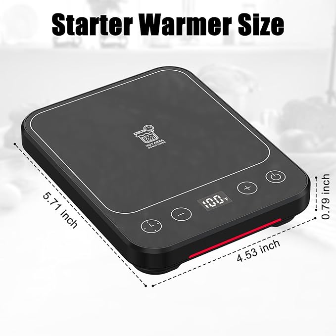 Sourdough Starter Warmer Mat, 12H Timer Warming Heating Pad, Precise 1°F Thermostat Control (70-100°F), Smart Memory Warming On/Off, Fits Jars Up to 40oz, Perfect for Home Baking (Full LCD Screen)