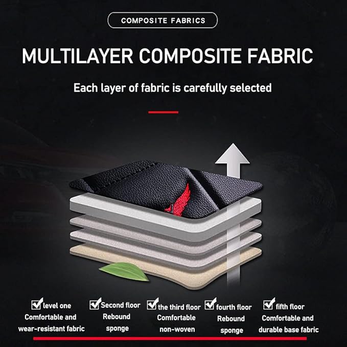 Full Set of Universal Fit Automotive Seat Covers fit for Suzuki 1999-2025 95% Models, PU Leather Automobile Interior Sets with Headrest & Back Pillow Black & Red Line