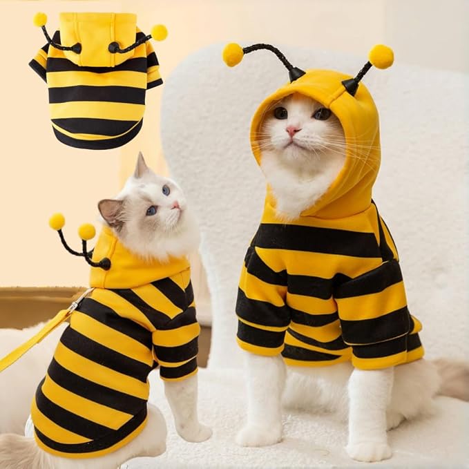 Selena Cat Bee Antennae Costume Hoodies Cute Bee Stripes Dog Kitten Puppy Pet by Unknown