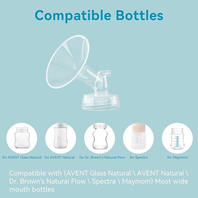 24mm Breast Pump Flanges, Duckbill Valves, Compatible with Spectra S1/S2/9Plus/Synergy Gold, Motif Luna, Wide-Mouth Bottle Fit, Breast Pump Accessories
