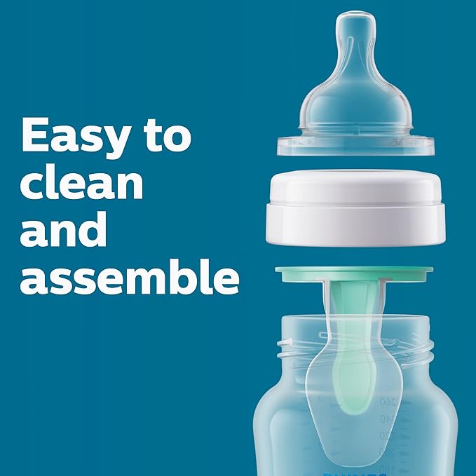 Philips Avent Anti-Colic Baby Bottle with AirFree Vent, 9oz, with Flow 2 Nipples, 1m+, Pink, SCY703/14 (Pack of 24)