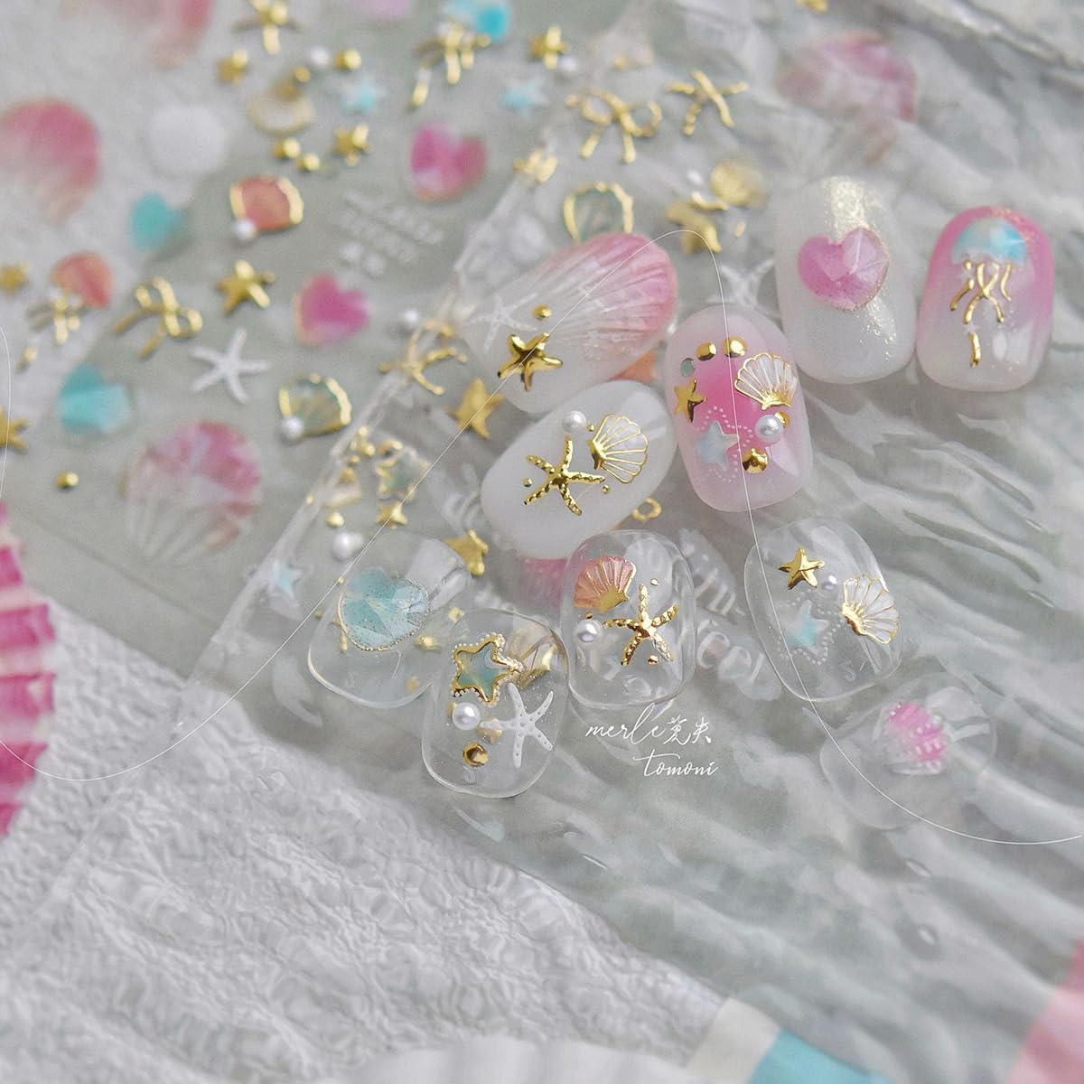 1 Sheets Summer Nail Stickers for Nails Art 5D Embossed Self-Adhesive Shell Starfish Nail Art Stickers Decals Gold Ocean Star Jellyfish Design Beach Nail Supplies for Women Acrylic Manicure Salon