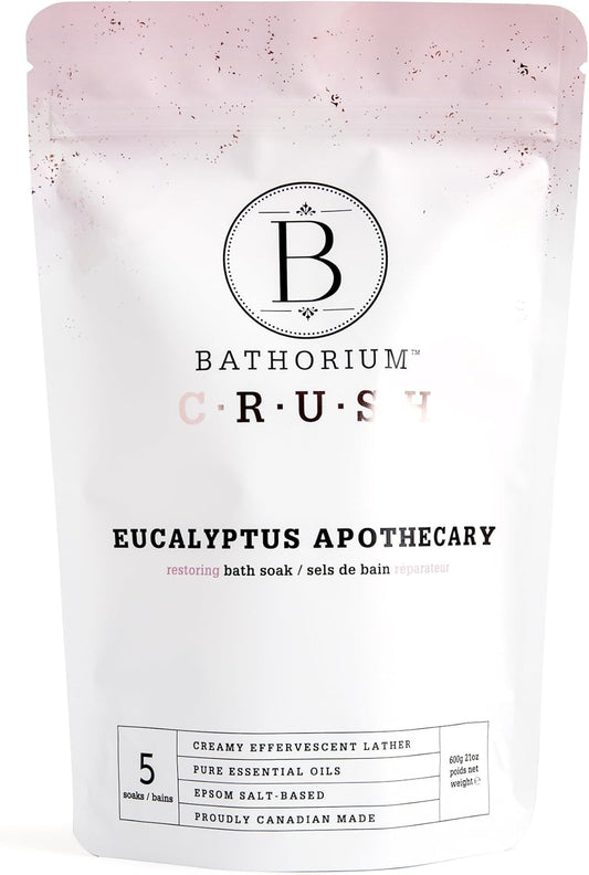Bathorium Eucalyptus Apothecary Crush, Muscle Recovery Bath Soak, Eucalyptus & Tea Tree Oils, Post-Workout, Sinus Relief, pH-Balanced, 5+ Baths, 21 oz