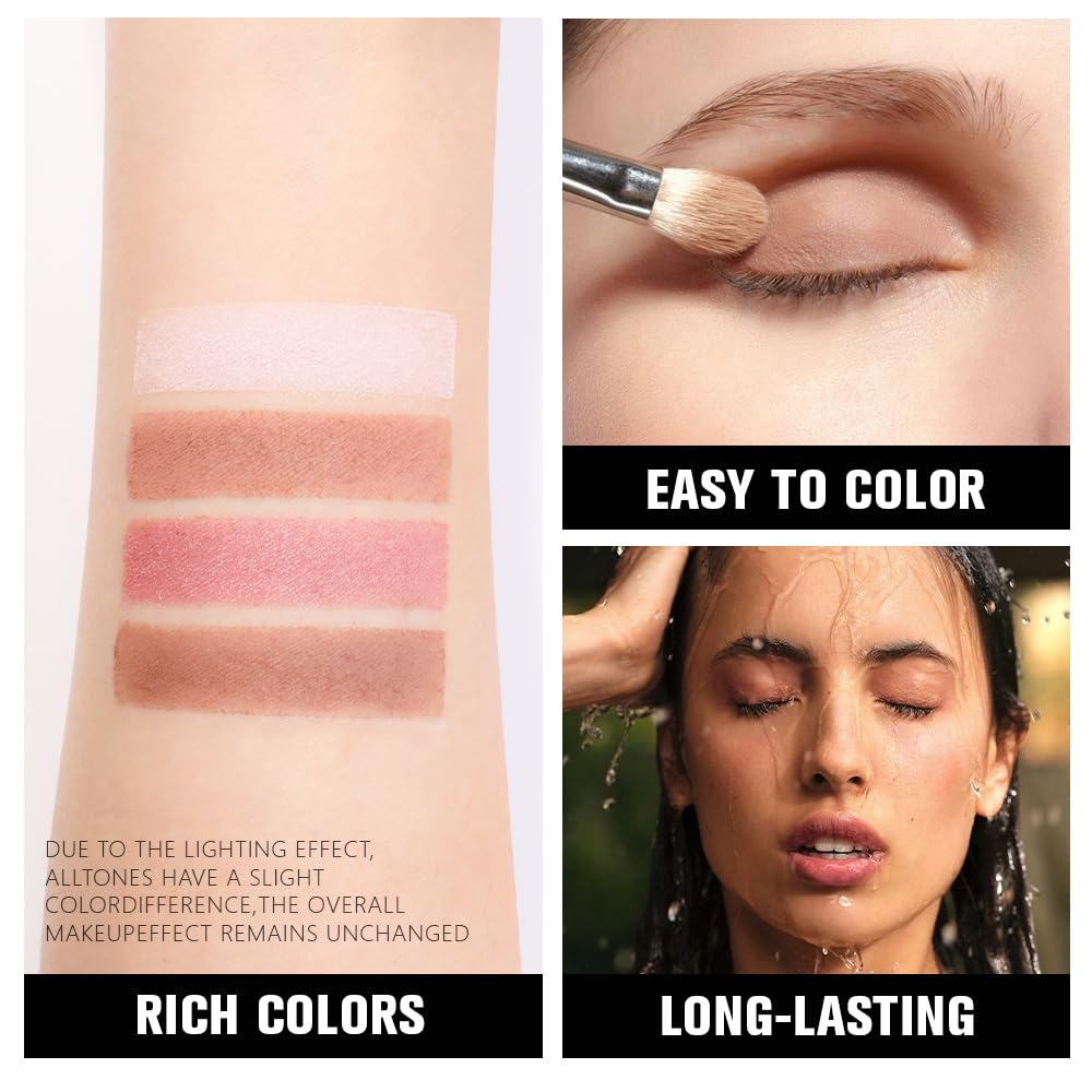 Kaely Powder Eyeshadow Quad, Pink Chocolate Matte Shimmer Eyeshadow Palette Makeup, Neutral Eye Shadow Palette for Older Women Pigmented Waterproof, sombras para ojos, Blendable, Cruelty-free, 14