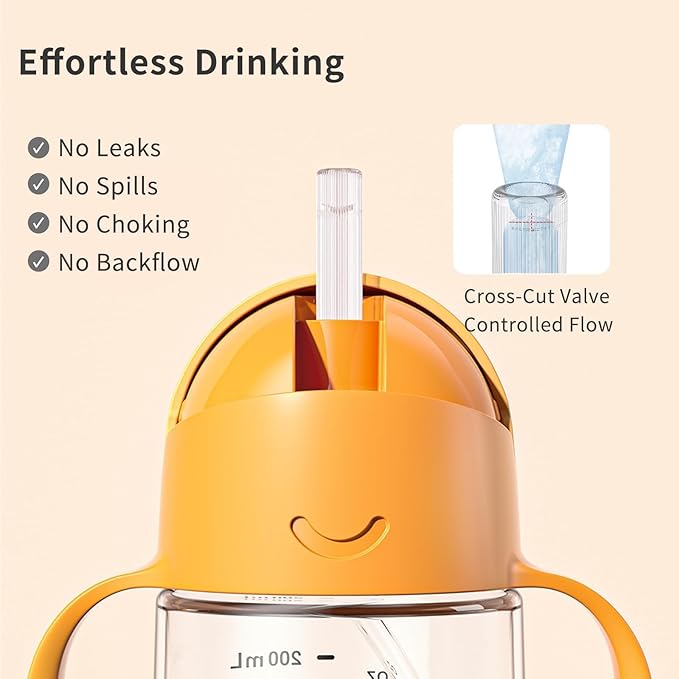 Evorie Tritan Weighted Straw Sippy Cup with Handles for Baby and Toddlers, Spill Proof Baby Water Bottle with Straw for 6 months and up, 7 Oz, Infant Training Water Bottle (Strawberry)