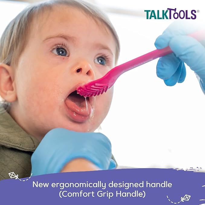 TalkTools Wee Bumpy Magenta Spoons | Provides oral awareness during feeding | Encourages lip closure | Normalize acceptance of foods with a variety of textures (Wee Bumpy, 6 Pack)