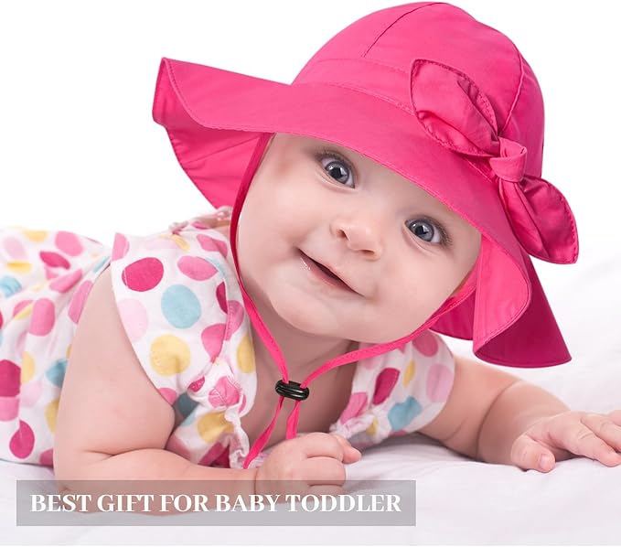 Baby Girl Sun Hat with UPF 50+ Outdoor Adjustable Beach Hat with Wide Brim Bucket Hats