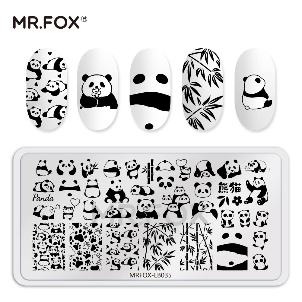 5PCS Nail Stamping Plates, Panda Teddy Bear Butterfly Coffee Pattern Stainless Steel Stencil, DIY Nail Art Template Tools