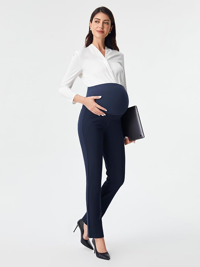 AFITNE Maternity Pants for Work Over The Belly Straight Leg Dress Slacks Strethy Pregnancy Office Casual Yoga Pants