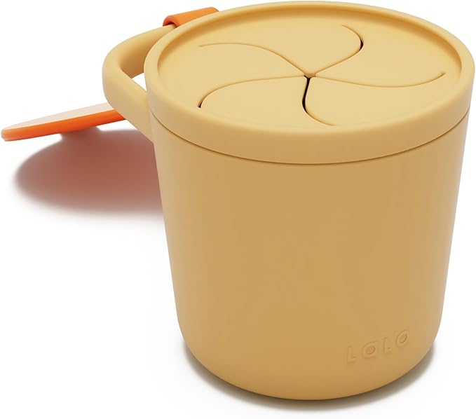 Lalo Snack Cup - Mess-Free Silicone Snack Cups for Toddlers & Babies with Detachable Lid, BPA-Free Baby Snack Containers, Fits Most Stroller & Car Seat Cup Holders, Dishwasher Safe, Citrus Peel