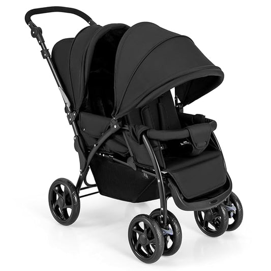 HONEY JOY Double Stroller, Foldable Lightweight Infant Twin with Tandem Seating, 5-Point Harness, Recline Seat, Storage Basket, Compact Baby Double Stroller Newborn and Toddler (Black)