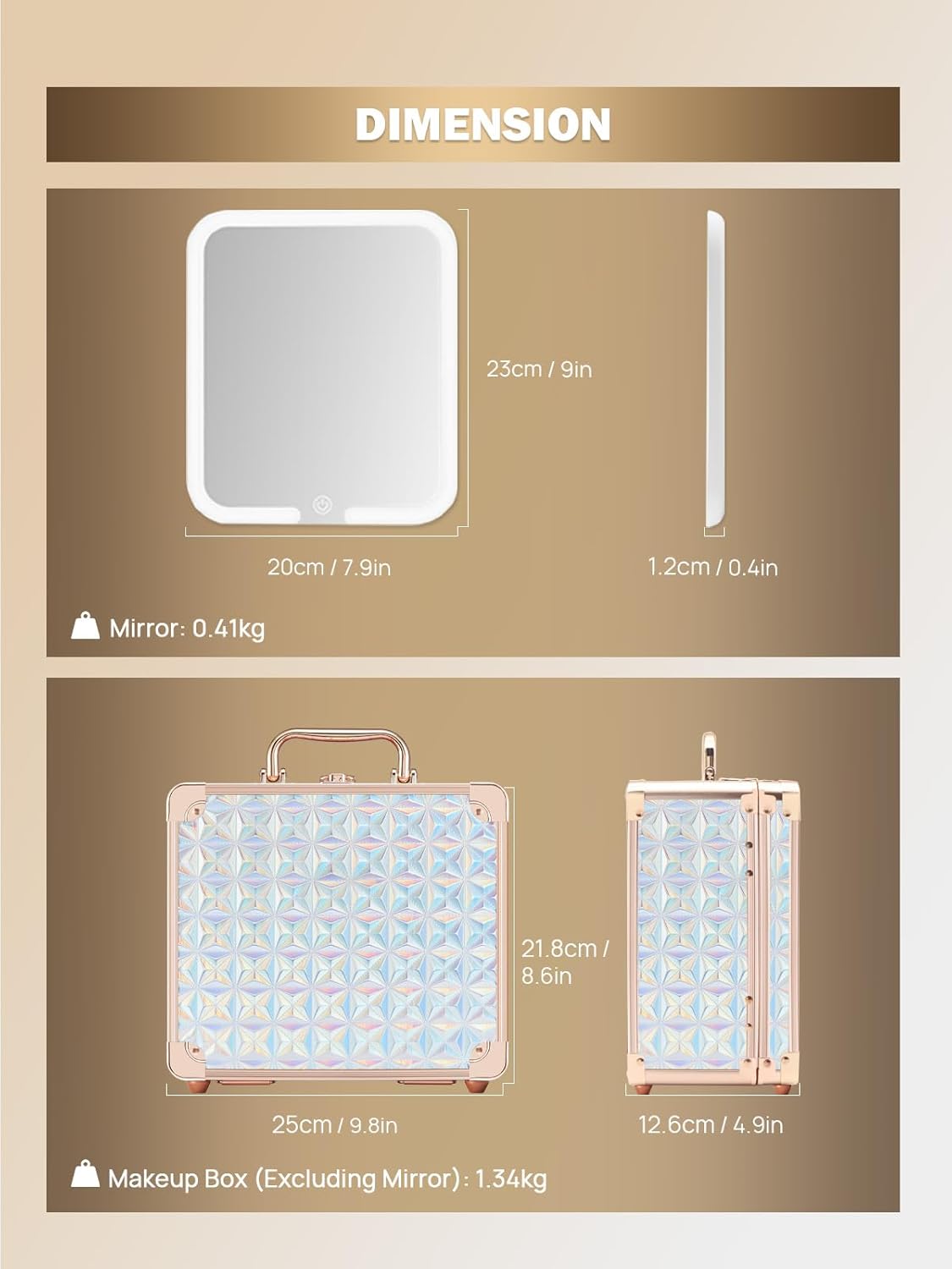 OMIRO Makeup Case, Makeup Bag with Light Up Mirror Set, Makeup Organizer Bag with Magnet Makeup Mirror for Women and Girls