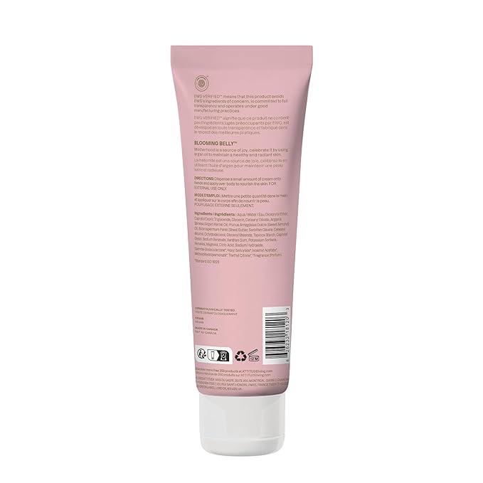ATTITUDE Pregnancy Nourishing Body Cream, EWG Verified, Dermatologically Tested, Plant and Mineral-Based, Vegan Maternity Products, Argan Oil, 8 Fl Oz