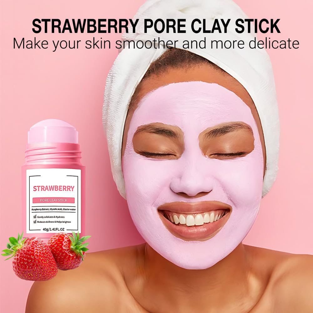 Clay Mask For Face Skincare, Blackhead Remover Face Mask with Strawberry Extract, Deep Pore Cleansing, Moisturizing, Skincare Facial Mask for Refining Pores and Controlling Oil, 40g/1.35oz