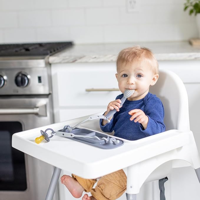 BUSY BABY Silicone Mini Mat - New and Improved Suction Cups, 2 Straps to Secure Baby Essentials, Self Feeding, Baby Led Weaning, Travel Wet Bag Included (Spearmint Mini)