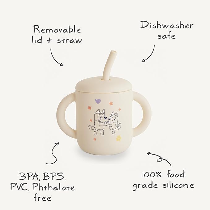 mushie x Bluey 100% Silicone Training Cup & Straw for Toddlers | 6 Months+ (Bluey Sage)
