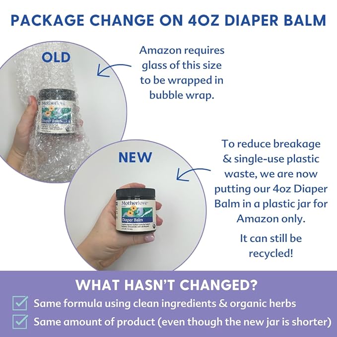 Motherlove Diaper Balm (4 oz) Organic Herbal Diaper Rash Cream—Cloth diaper Safe, Zinc Oxide- & Petroleum-Free