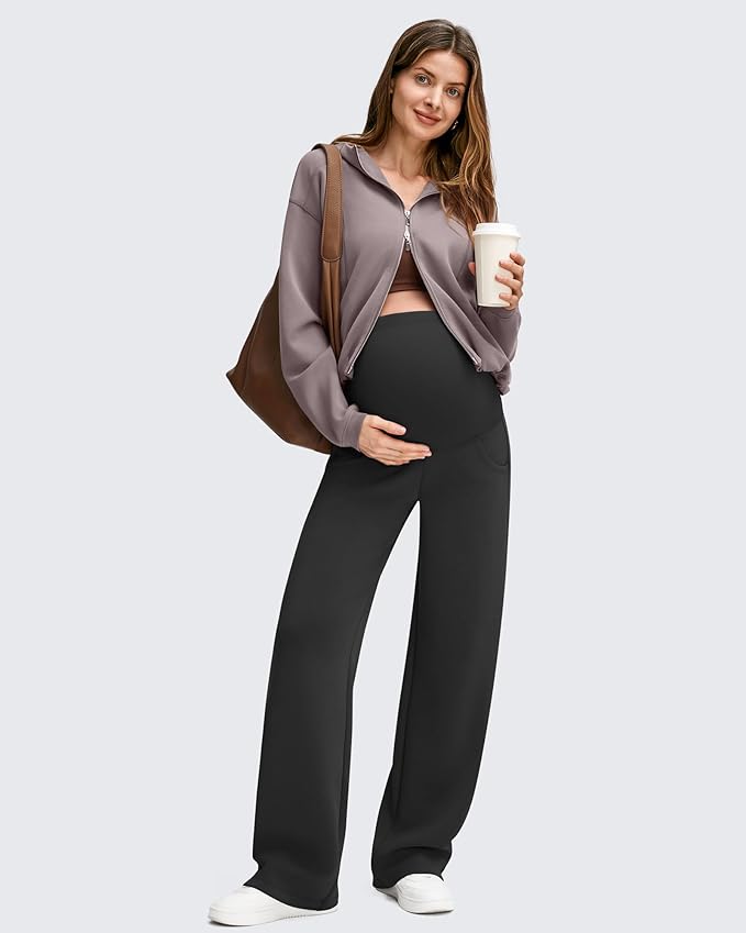 G4Free Smoofit Modal Soft Maternity Pants with Pockets Over The Belly Pregnancy Wide Leg Sweatpants