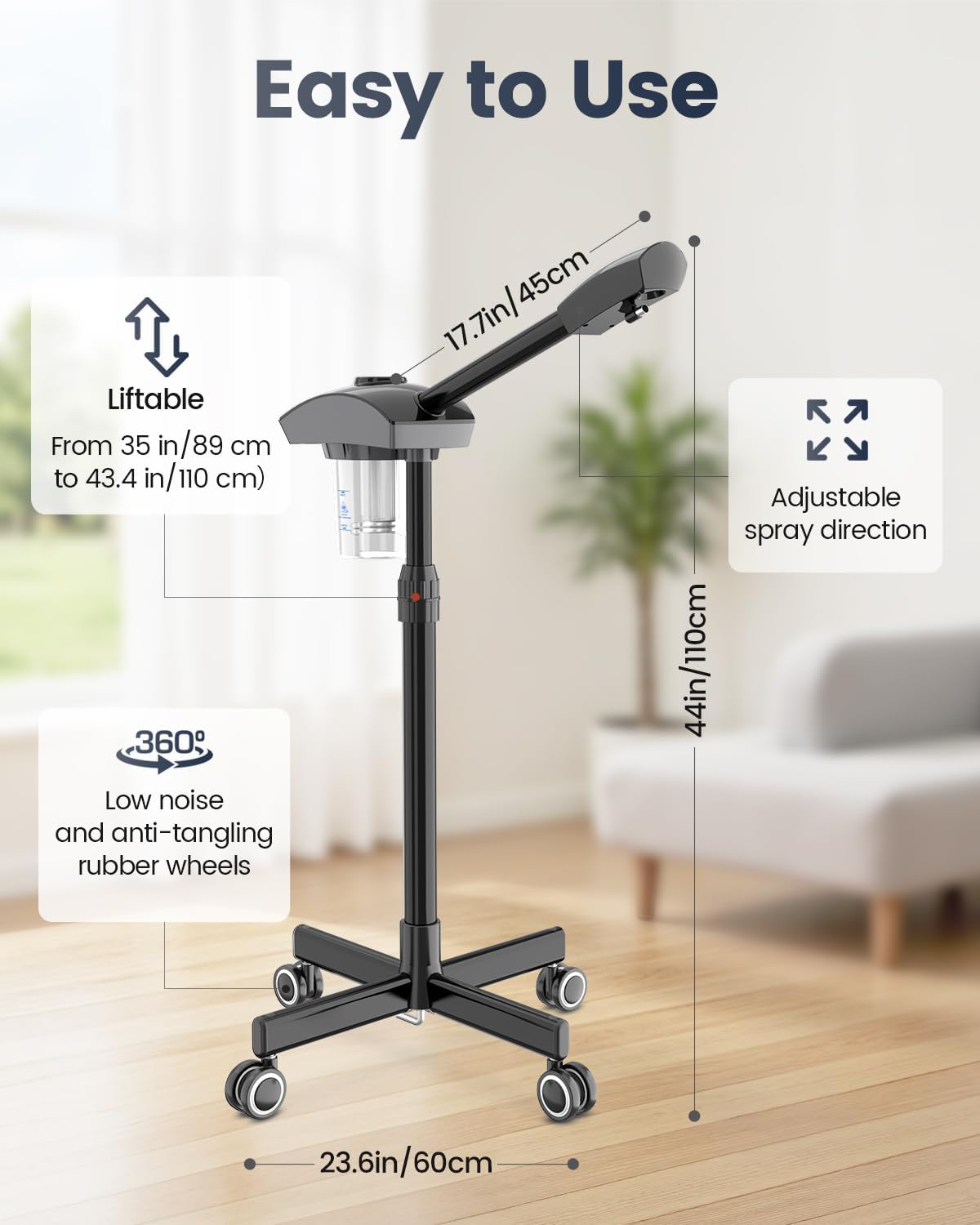 Kingsteam Professional Ozone Nano-Ionic Facial Steamer | Deep Cleansing Hydrating | Salon Home Spa Face Steamer | Pore Cleanser | 60-Min Timer | 360° Swivel | Esthetician Favorite Tool, Black