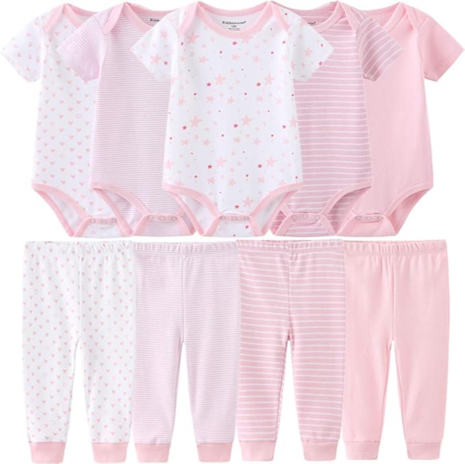 Baby Layette Set Baby Boys' 9-Piece Bodysuits Pants Set Toddler Girl Boy Unisex Baby Gift Sets