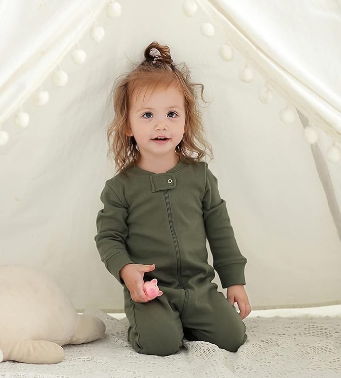 Owlivia Organic Cotton Baby Boy Girl Zip up Sleep 'N Play Pjs, Footless, Long Sleeve