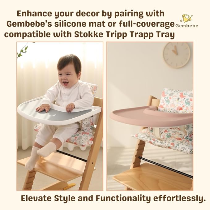 Waterproof & Compatible Stokke Tripp Trapp Cushion Set - Easy to Clean - Made Fabric from Korea - 100% Cotton Stokke Tripp Trapp High Chair Cushion Set (Dino Friends)