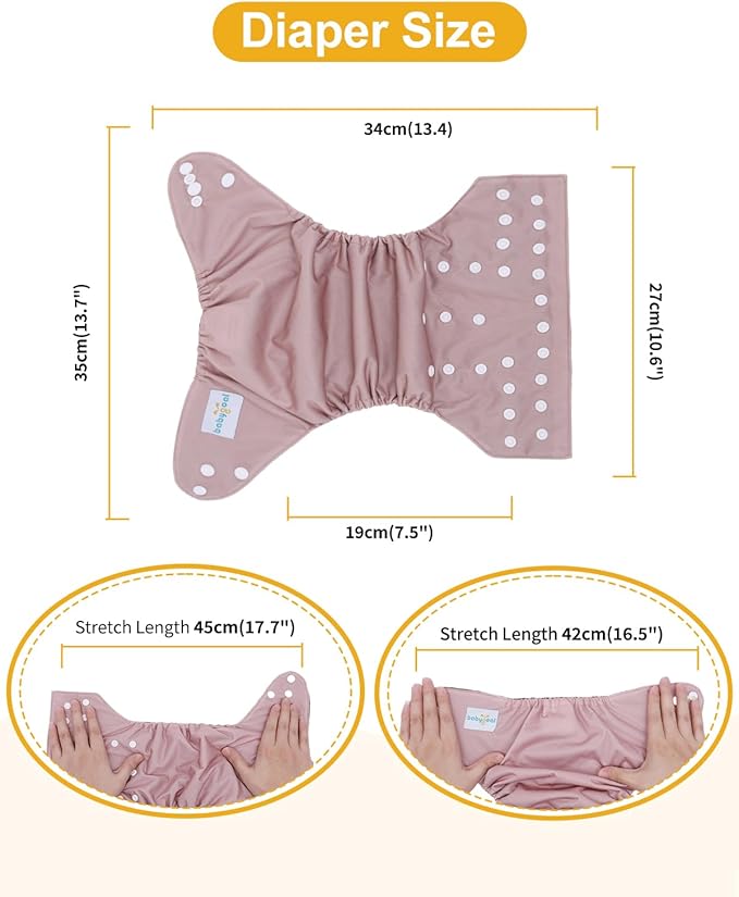 babygoal Reusable Charcoal Cloth Diapers with Double Gussets, 6 Pack Washable Baby Pocket Diapers with 6pcs Charcoal Inserts and Wet Dry Bag(Neutral Color)