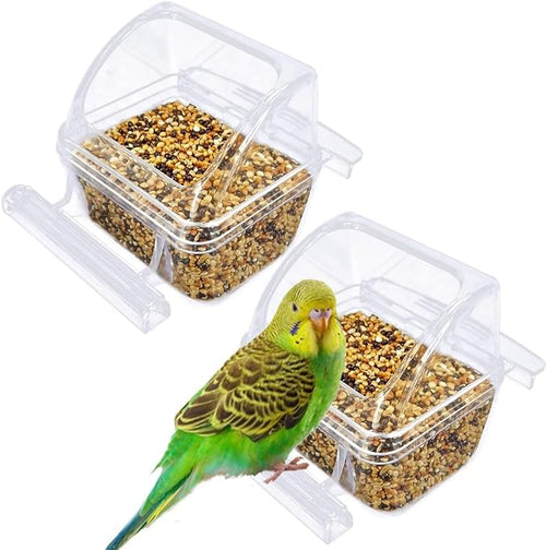 2 Pack Bird Feeders for Cage, No Mess Clear Hanging Parrot Food Bowl, Plastic by sevvynaut