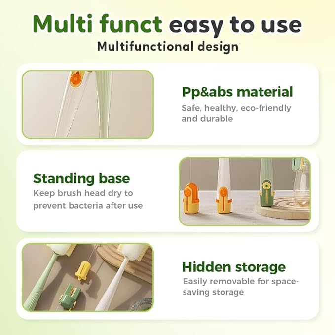 5 in 1 Bottle Cleaning Brush, Multifunctional Water Bottles Cleaner Brushs Portable Bottle and Lid Cleaning Brush Tool, Straw Cleaner Brushs for Baby Bottles Tumblers Glass Cups (1, White)