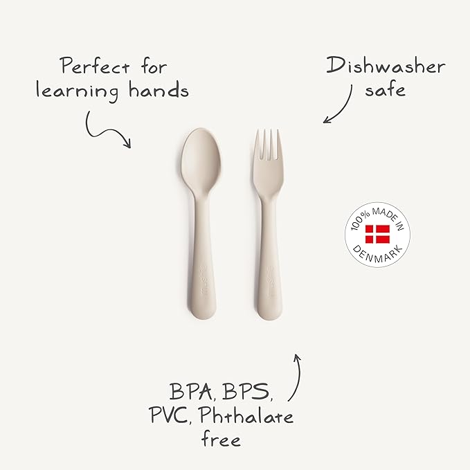 mushie Flatware Fork and Spoon Set for Toddlers | Made in Denmark (Soft Lilac)