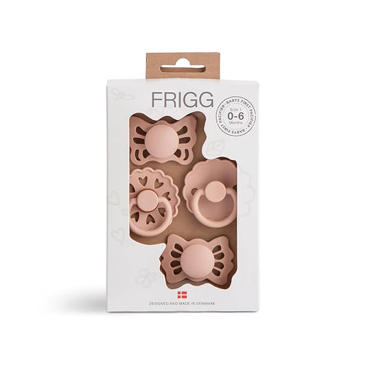 FRIGG Baby's First Pacifier Set | Floral Heart 4-Pack | Made in Denmark | BPA-Free (Blush, 0-6 Months)
