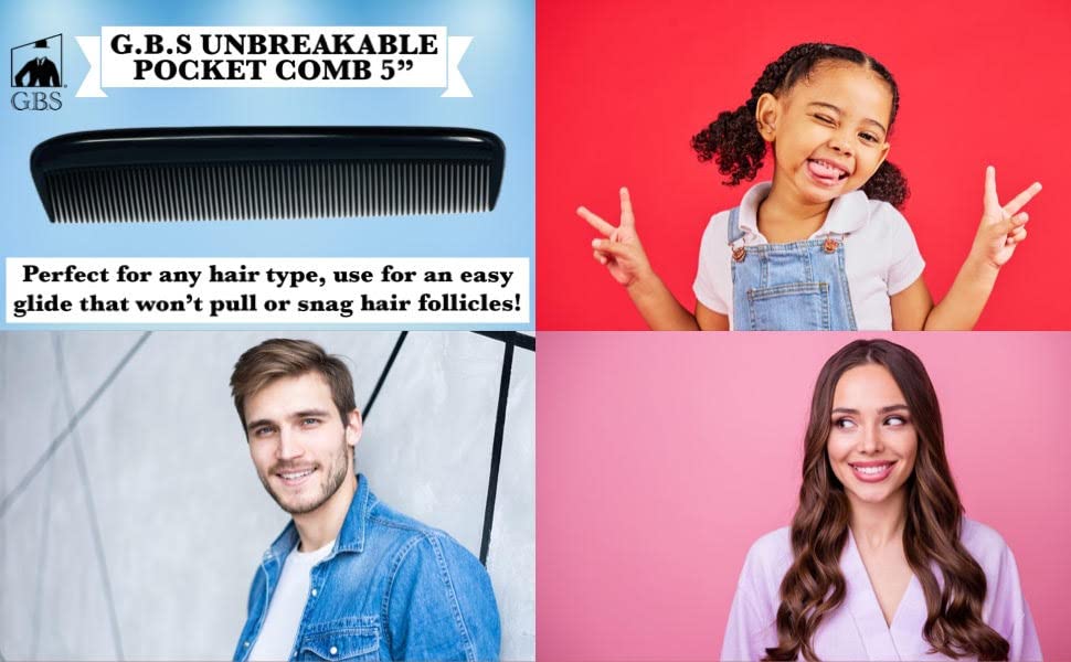 G.B.S 15 for Men's Hair Black Pack Pocket Size Beard & Mustache Combs Unbreakable 15 All Fine Sideburns for Travel Effortless Glide Peak Comfort Bag Packing Fine Tooth