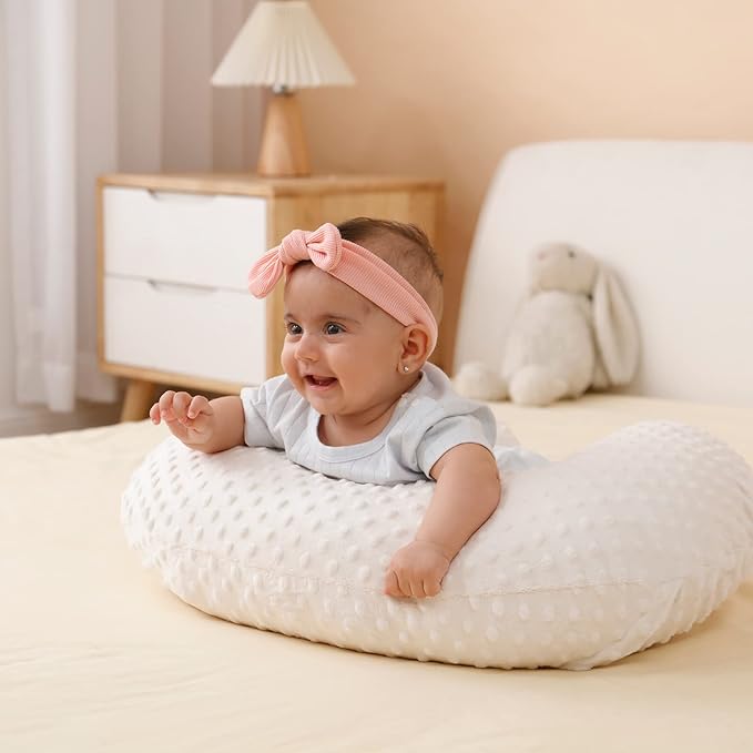 Nursing Pillow and Positioner, Breastfeeding, Bottle Feeding, Baby Sitting Support with Removable Ultra Soft Cover, Tummy Time Support for Baby Boys and Girls (Beige)