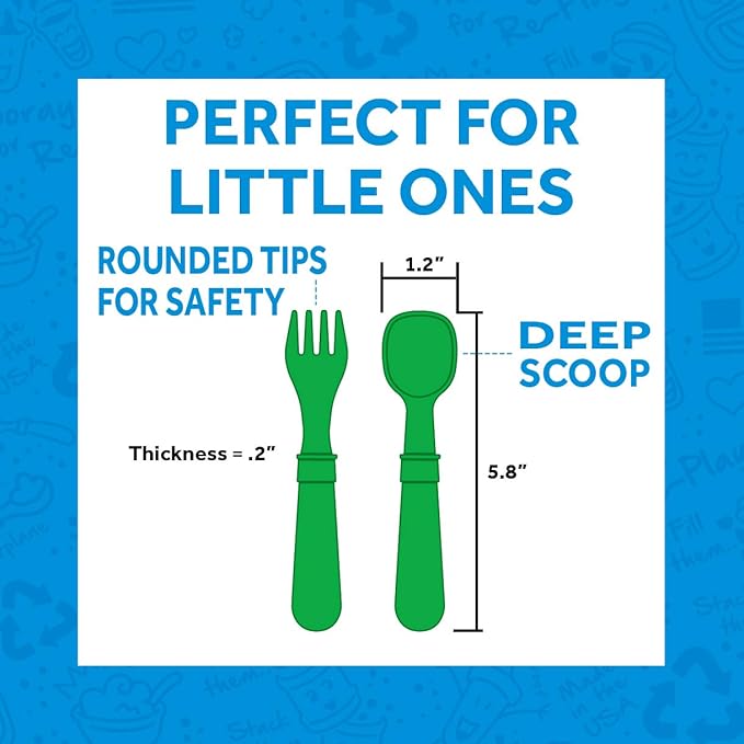 Re-play 3x3 Divided Toddler Plates and Utensils Set - Toddler Forks and Spoons Set - Dishwasher and Microwave Safe - Made in USA - Under the Sea