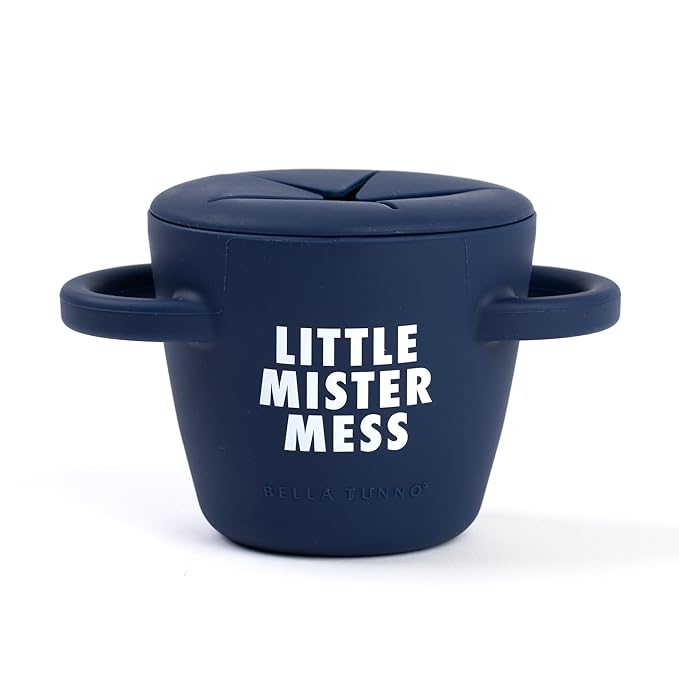 Bella Tunno Snack Cups for Toddlers, Silicone Spill Proof Food Container with Lid, Babies & Kids 6-12 Months, Little Mister Mess