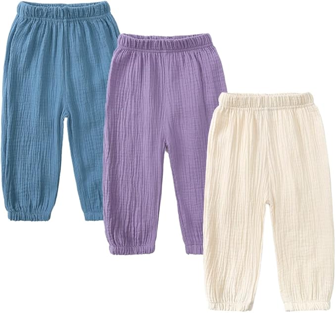 MYGBCPJS Baby Boys Girls Cotton Linen Trousers Kids Casual Ankle Pants Loose Long Bloomers