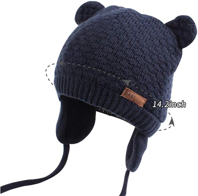 BAVST Baby Beanie Hat for Winter with Earfalp Cute Bear Kids Toddler Girls Boys Warm Knit Cap 0-2Years