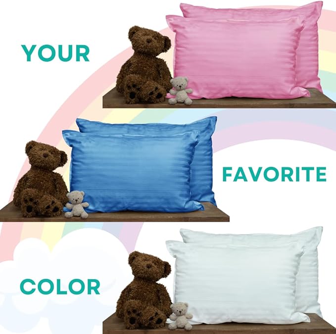 kinder Fluff Children Pillows (2X) - The Only Twin Pillows for Kids 300T Cotton Shell & Down Alternative Fill - Ideal for Travel, Bedding Set & Floor Cushions (16x24in - Pink)