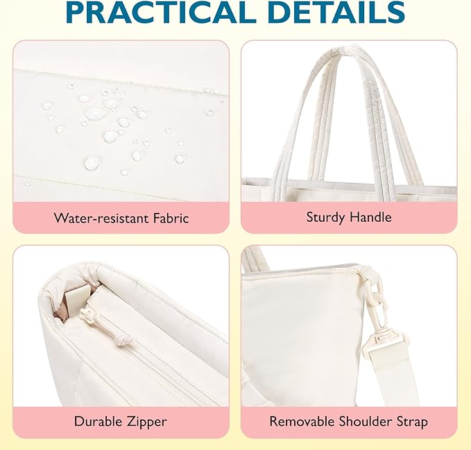 mommore Diaper Bag Tote with Stroller Organizer Puffer Bag Large Capacity Baby Bag with Changing Pad for Travel, Hospital