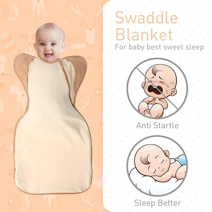 Premium Soft Cotton Swaddle Blanket Sleep Sack Arms Up Design 2 Packs 3-6 Months, Hands Up 3-Way Transitions to Arms-Free Wearable Sleeping Sack Bag for Baby Boys Girls Snug Fit Calms Startle Reflex