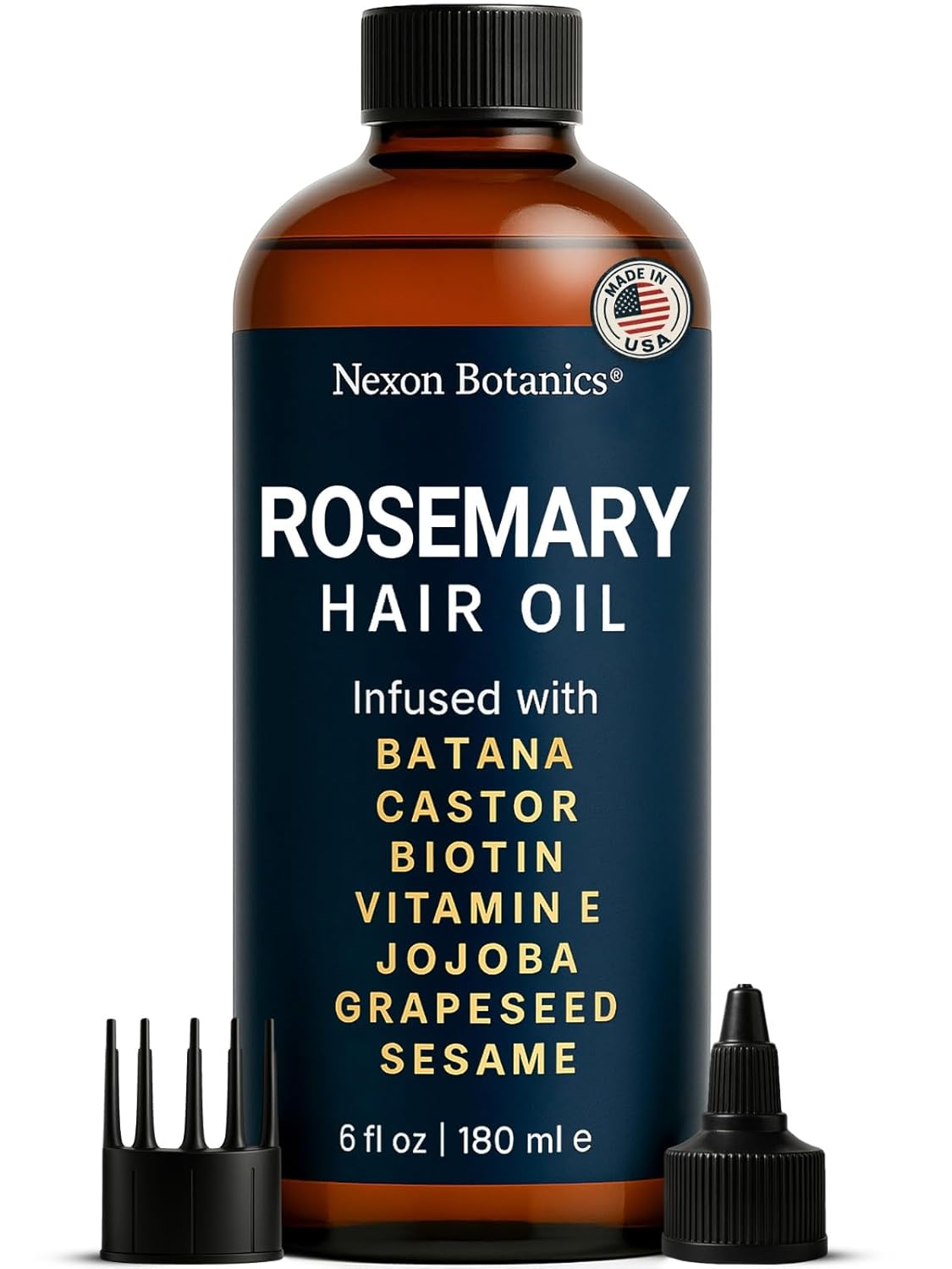 Nexon Botanics Rosemary Oil for Hair Growth 6 fl oz - Natural Scalp and Hair Oil with Batana, Castor, Biotin, Vitamin E, Grapeseed, Jojoba, Sesame - Aceite de Romero y Batana