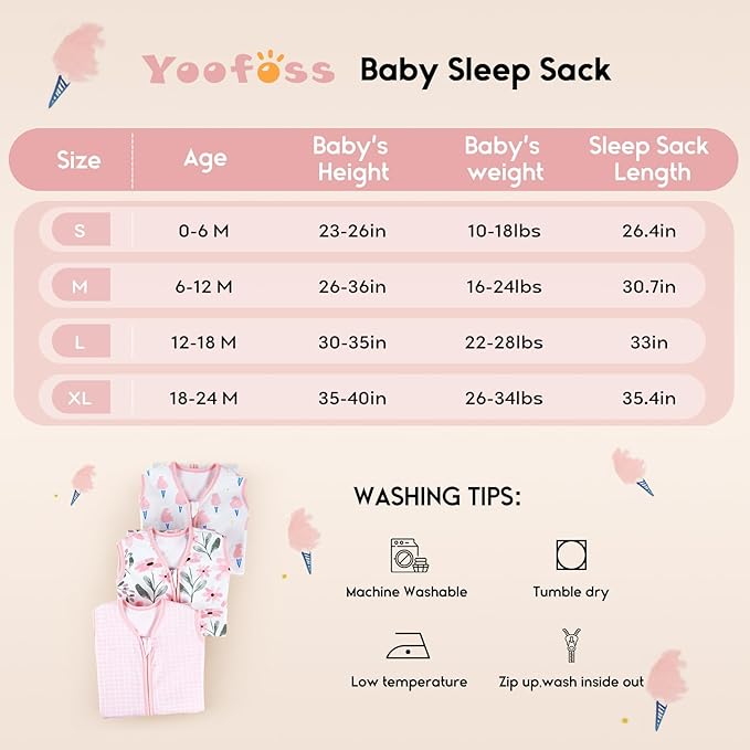 Yoofoss Baby Sleep Sack 0-6 Months 0.5 Tog Wearable Blanket for Baby, 3 Pack 100% Organic Cotton Infant Toddler Sleeping Sack 2-Way Zipper Lightweight Sleep Sack