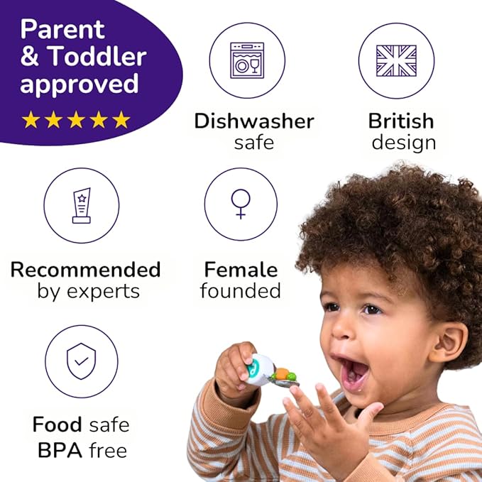 doddl Toddler Utensils, Ergonomic Fork and Spoon Set for Self Feeding, Stainless Steel Silverware for 1-3 Year Olds, BPA Free, Dishwasher Safe (Aqua (Twin Pack))