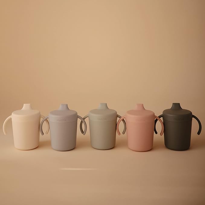 mushie Trainer Sippy Cup | Made in Denmark | Leak Resistant Twist-Off Lid & Handles | 6 Months + (Sage)